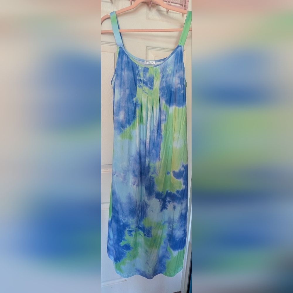 💲⬇️EKOUAER Blue and Green Tie-Dye Maxi dress